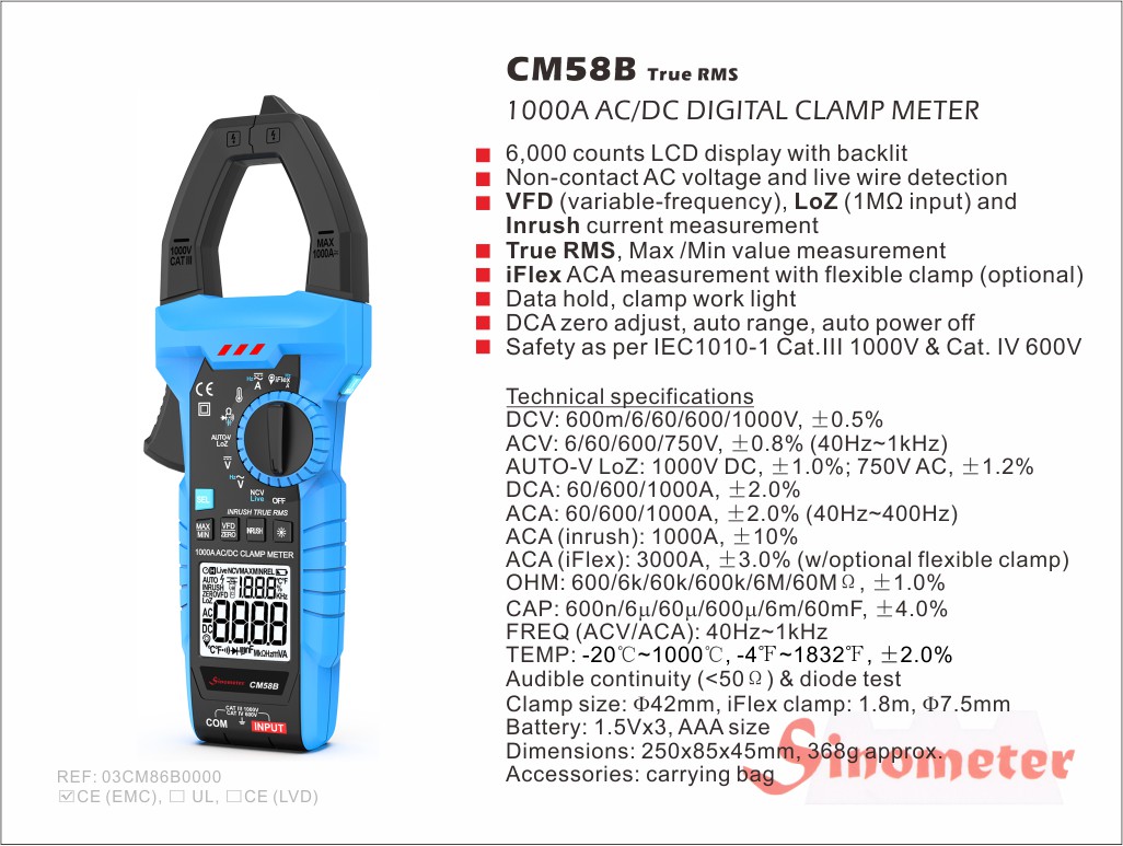MESTEK Inrush Clamp Meter 1000A True RMS AC/DC Current Amp Meter,  Multimeter Voltage Tester 6000 Counts, VFD, LOZ Mode, Measures Current  Voltage
